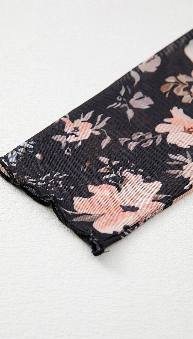 Black Floral Slim Fit Mesh Top