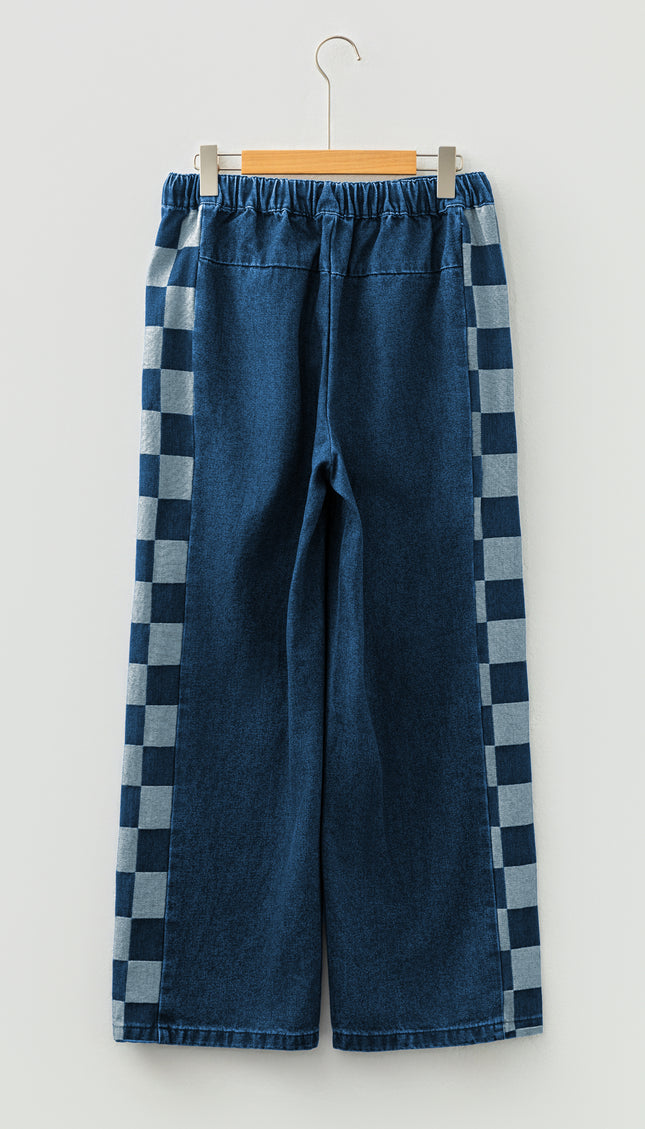 Sail Blue Checkered Denim Pants