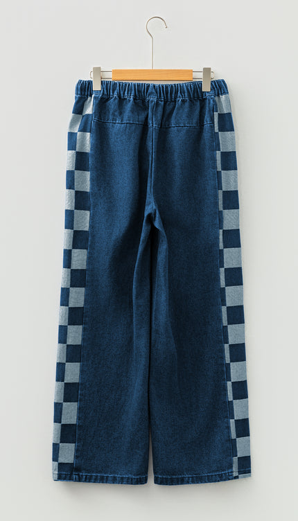 Sail Blue Checkered Denim Pants