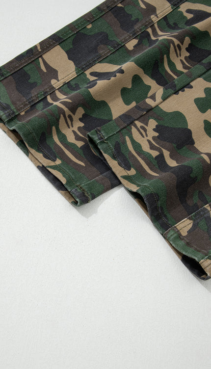 Camouflage Drawstring Barrel Jeans