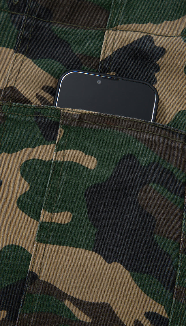 Camouflage Drawstring Barrel Jeans