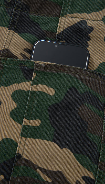 Camouflage Drawstring Barrel Jeans