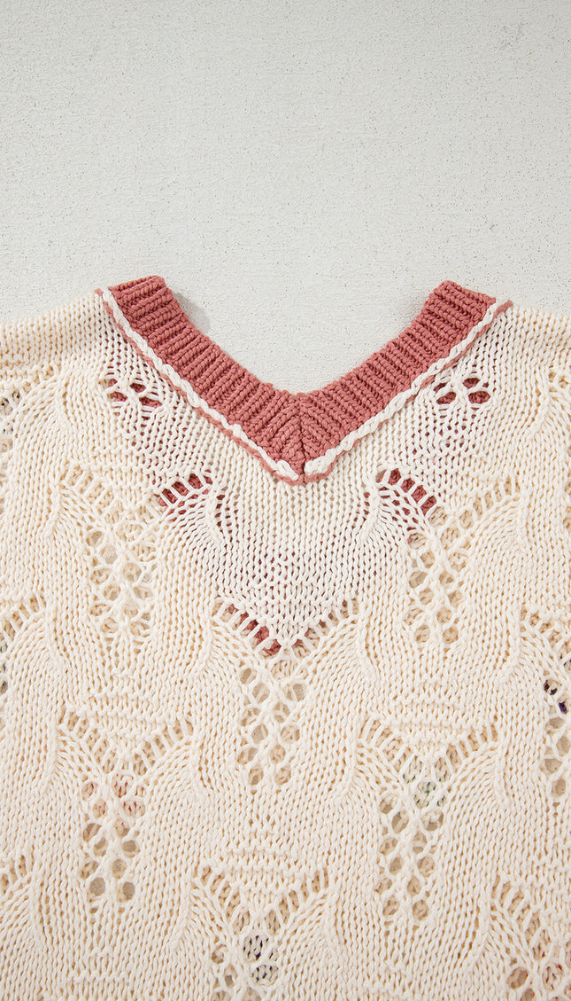 Colorblock Edge Hollow Crochet Knit Top