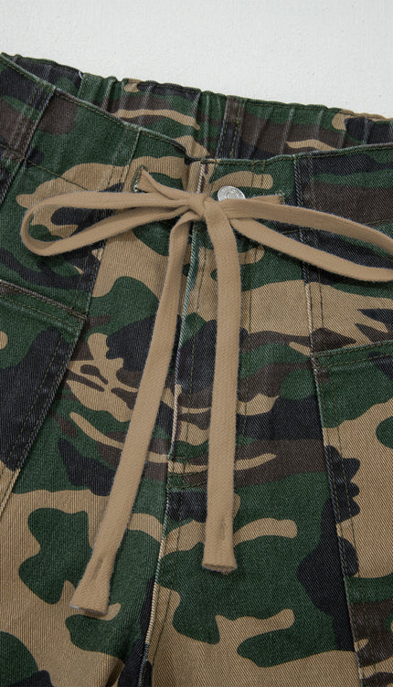 Camouflage Drawstring Barrel Jeans