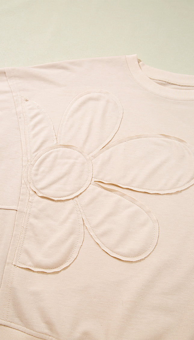 Raw Edge Flower Patch Drop Shoulder Top