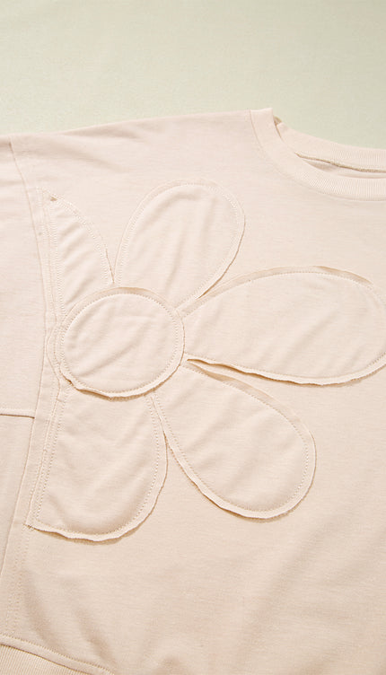 Raw Edge Flower Patch Drop Shoulder Top