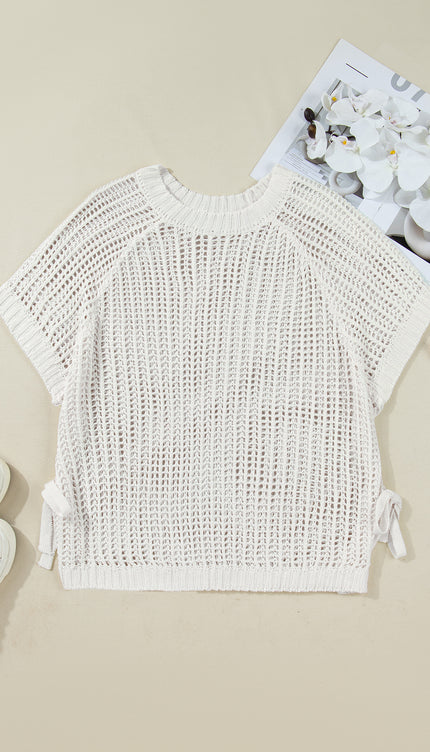 Open Knit Bow Tie Sweater