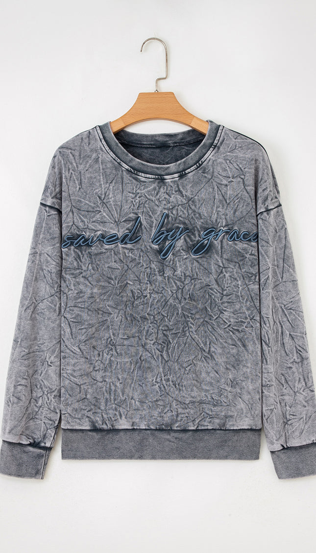 Saved by Grace Embroidery Sweatshirt