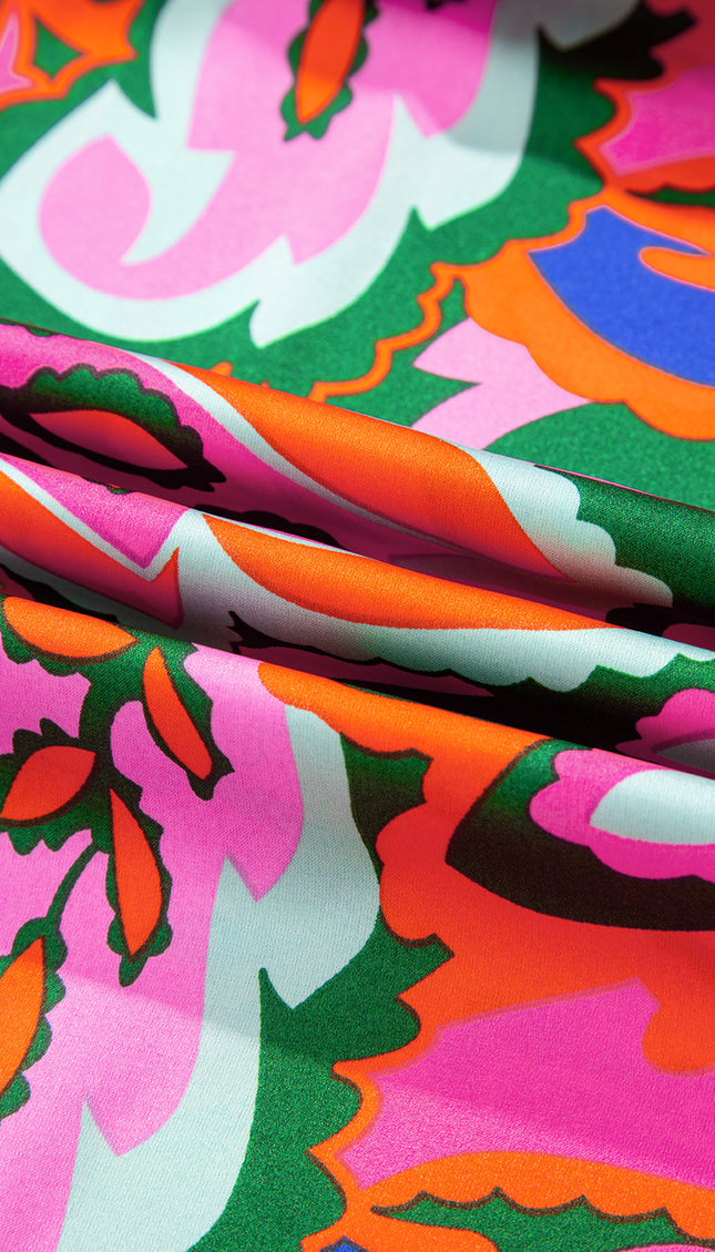Rose Tropical Print Frill Blouse