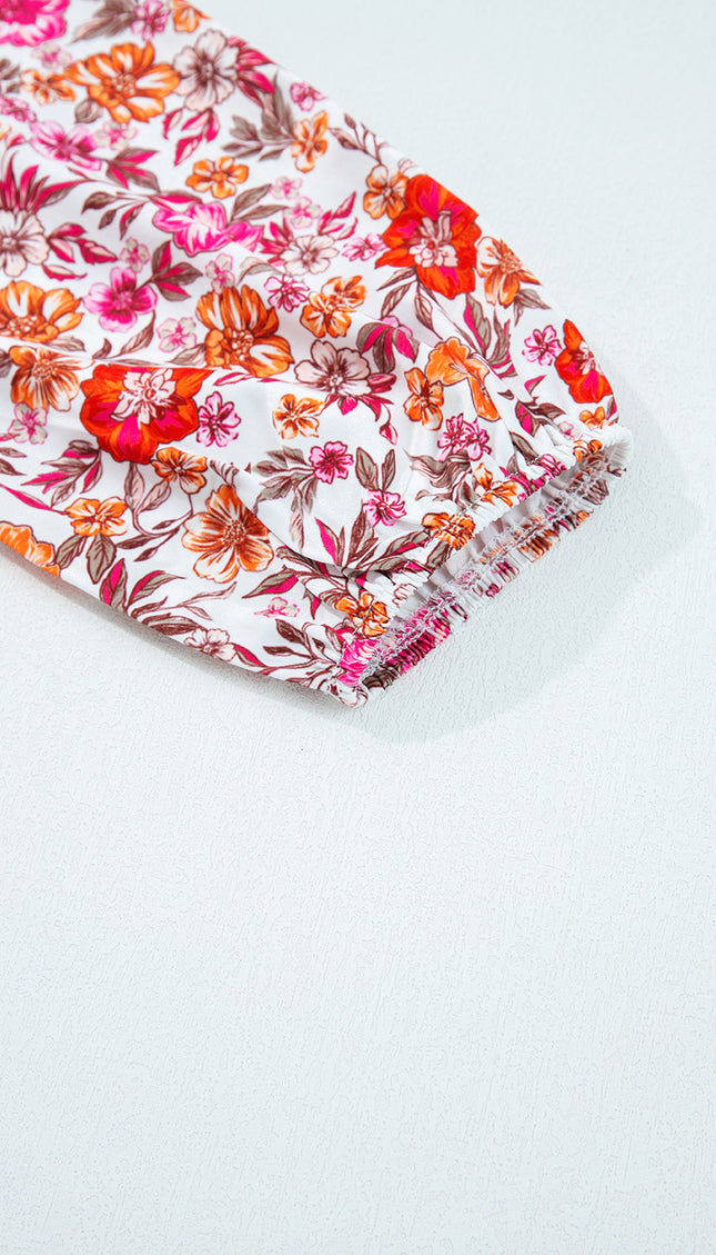 Floral Tie Bracelet Sleeve Blouse