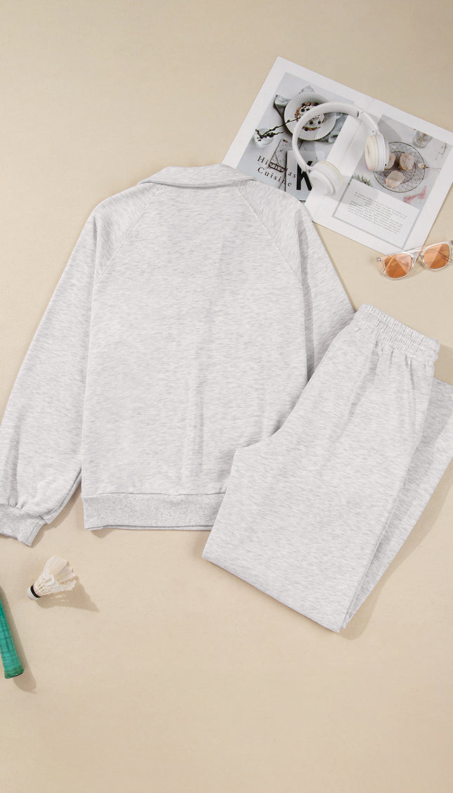 Polo Collar V Neck Pullover and Sweatpants Set