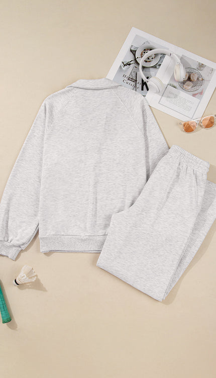 Polo Collar V Neck Pullover and Sweatpants Set