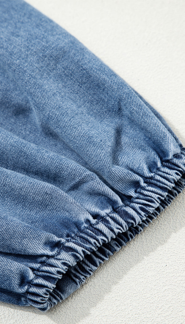 Blue Puff Half Sleeve Collared Denim Shirt