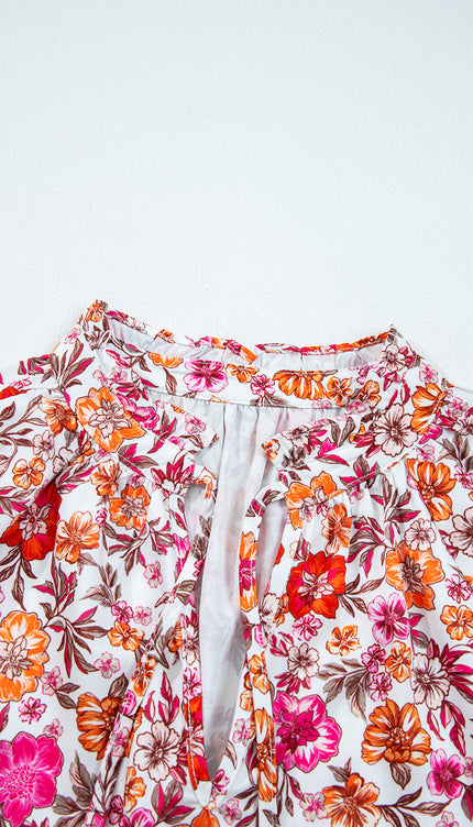 Floral Tie Bracelet Sleeve Blouse