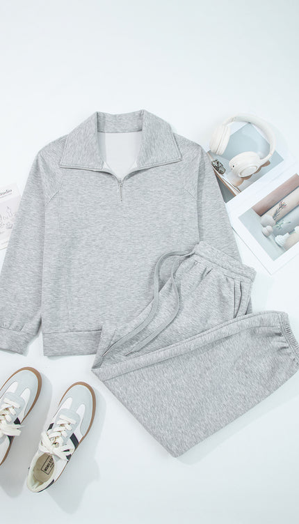 Collared Drawstring Pants Set