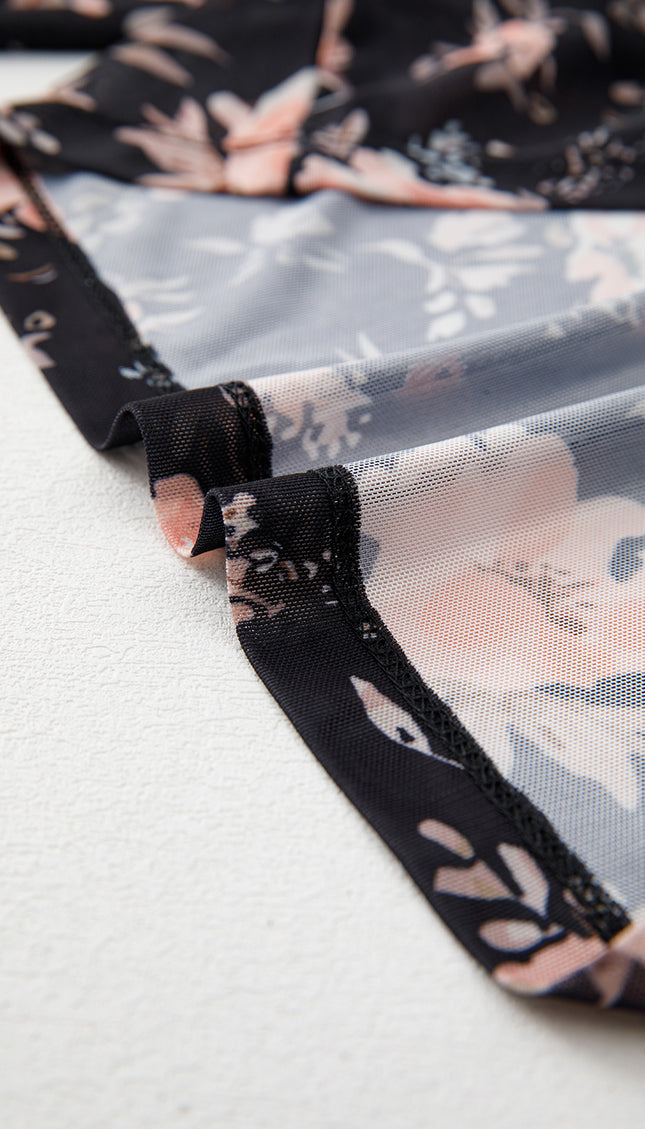 Black Floral Slim Fit Mesh Top