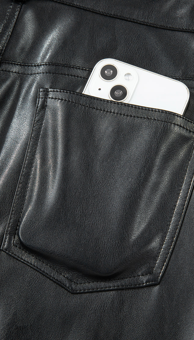Black Faux Leather Side Slit Maxi Skirt