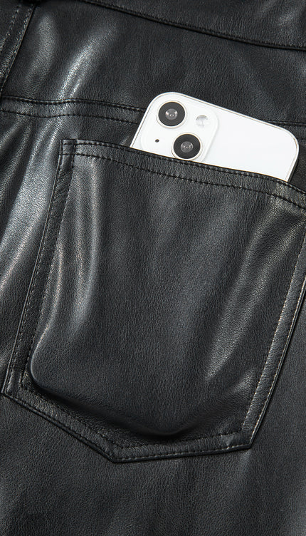 Black Faux Leather Side Slit Maxi Skirt