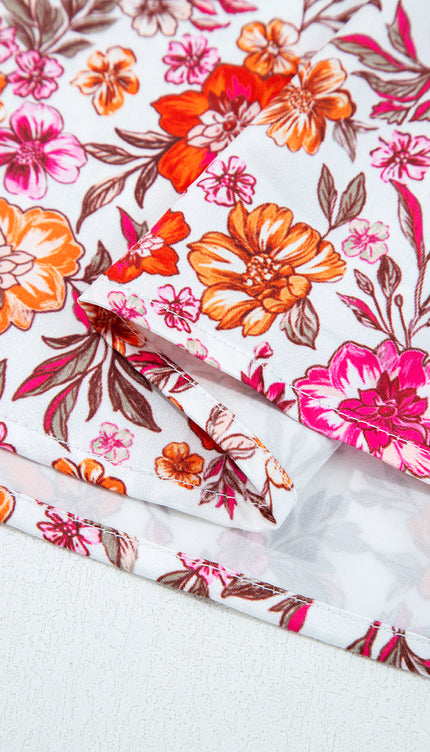 Floral Tie Bracelet Sleeve Blouse