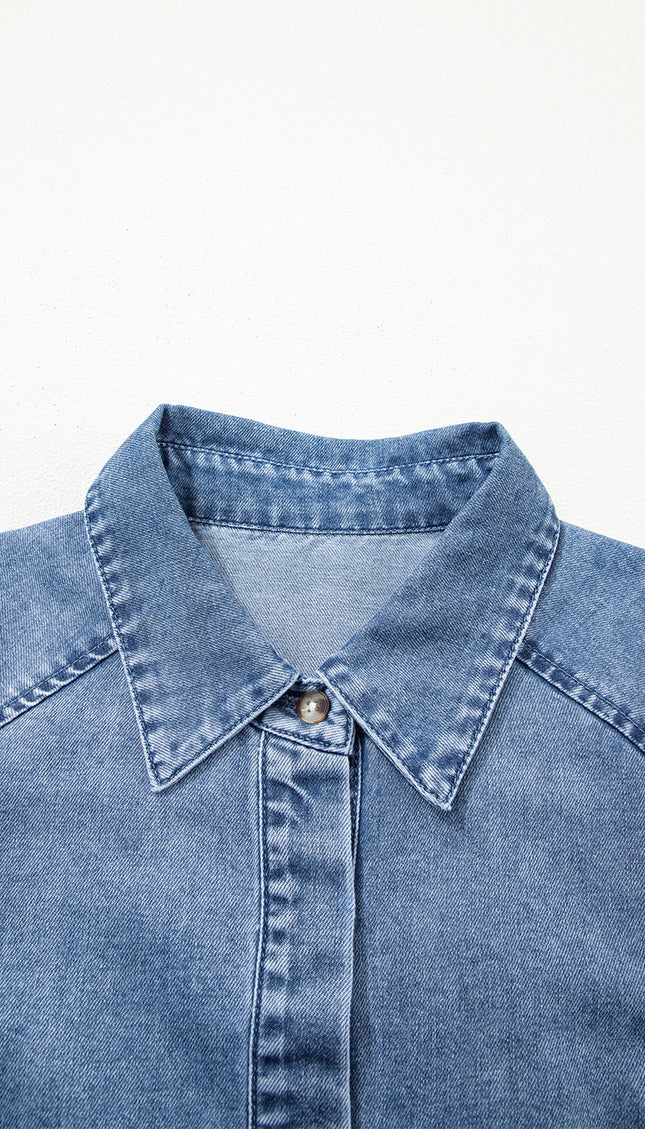 Blue Puff Half Sleeve Collared Denim Shirt