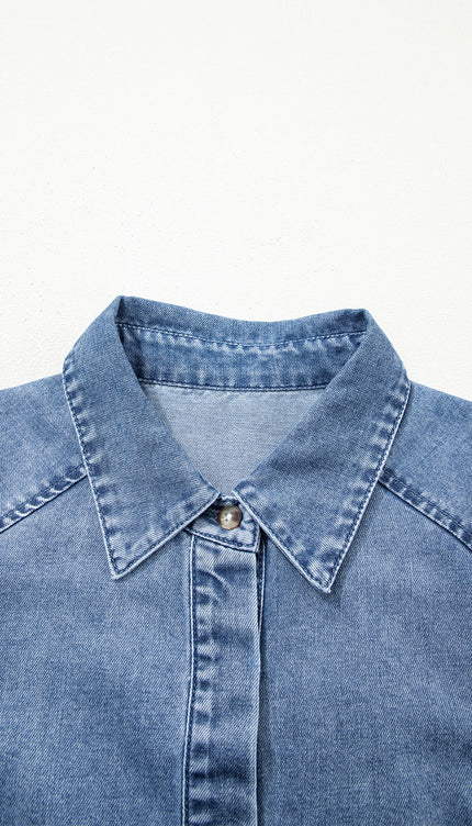 Blue Puff Half Sleeve Collared Denim Shirt