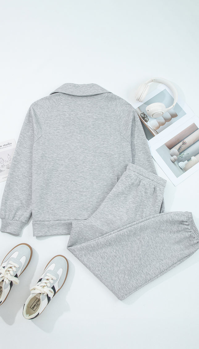 Collared Drawstring Pants Set
