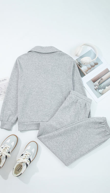 Collared Drawstring Pants Set