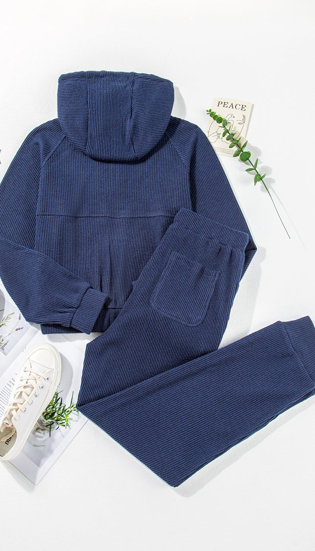 Ribbed Knit Cropped Hoodie Jogger Set