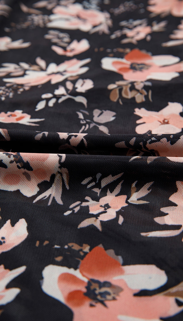 Black Floral Slim Fit Mesh Top