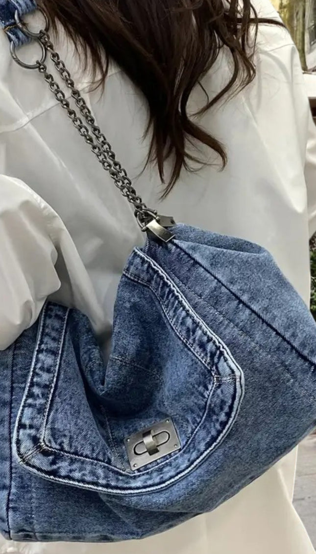 Chain Reaction Crossbody Denim Bag