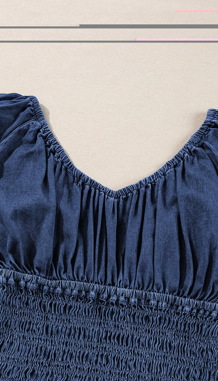 Ruffle Puff Sleeve Denim Top