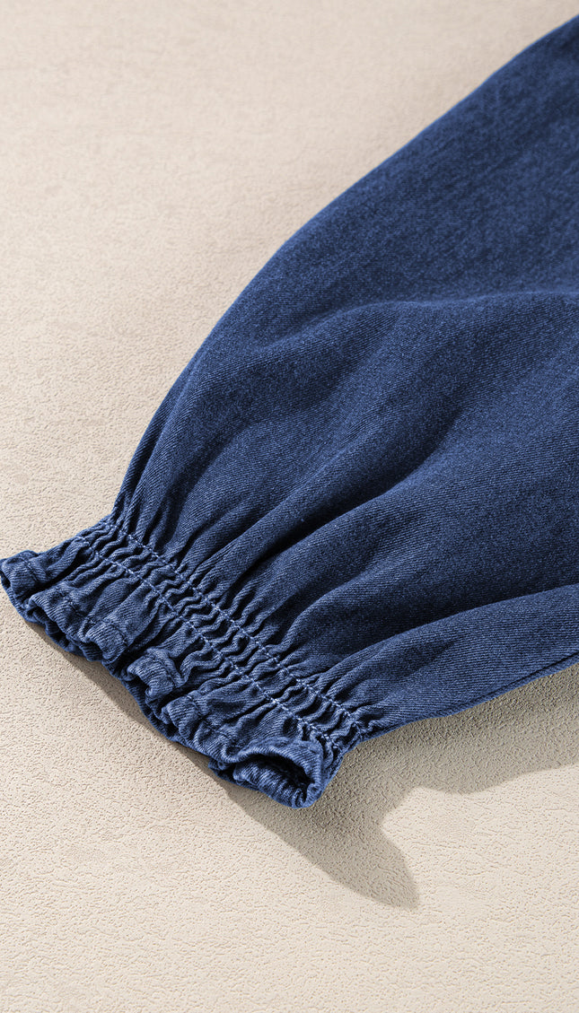 Ruffle Puff Sleeve Denim Top