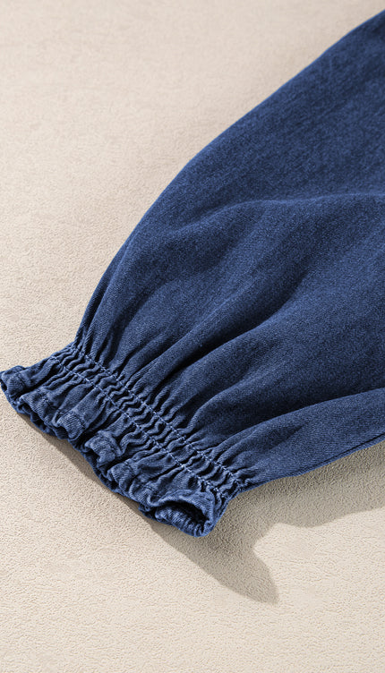 Ruffle Puff Sleeve Denim Top