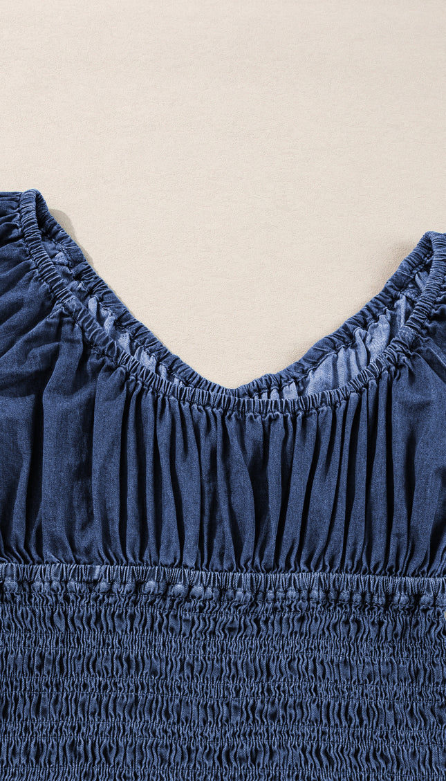 Ruffle Puff Sleeve Denim Top