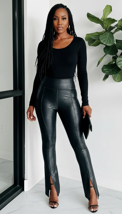 Black Faux Leather Splits High Waist Leggings