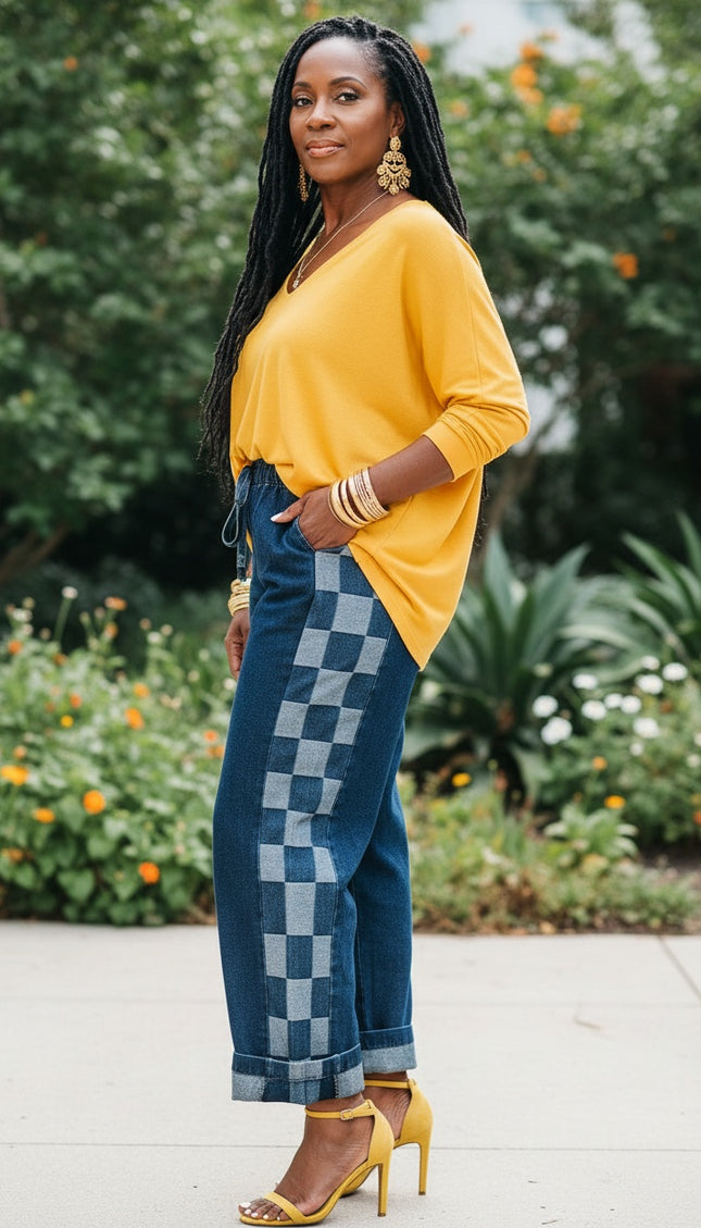 Sail Blue Checkered Denim Pants