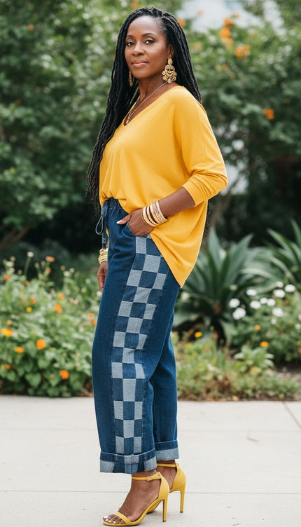 Sail Blue Checkered Denim Pants