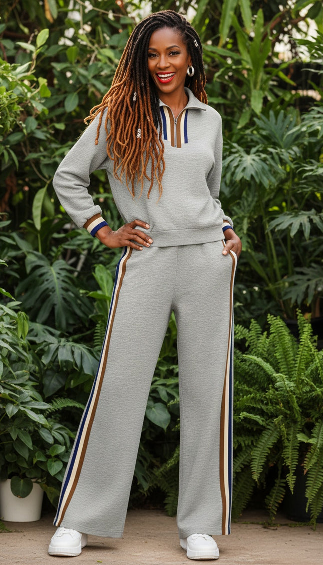 Striped Patchwork Zip Pullover Pant Set
