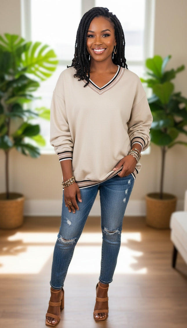 Parchment Varsity V Neck Sweatshirt