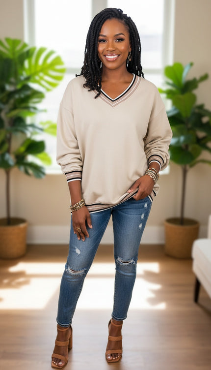 Parchment Varsity V Neck Sweatshirt