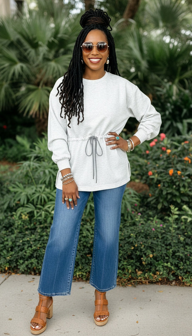 Drawstring Waist Pullover Sweatshirt