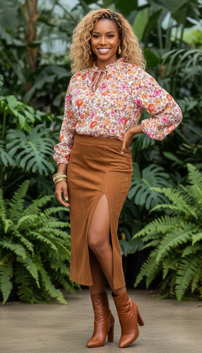 Floral Tie Bracelet Sleeve Blouse