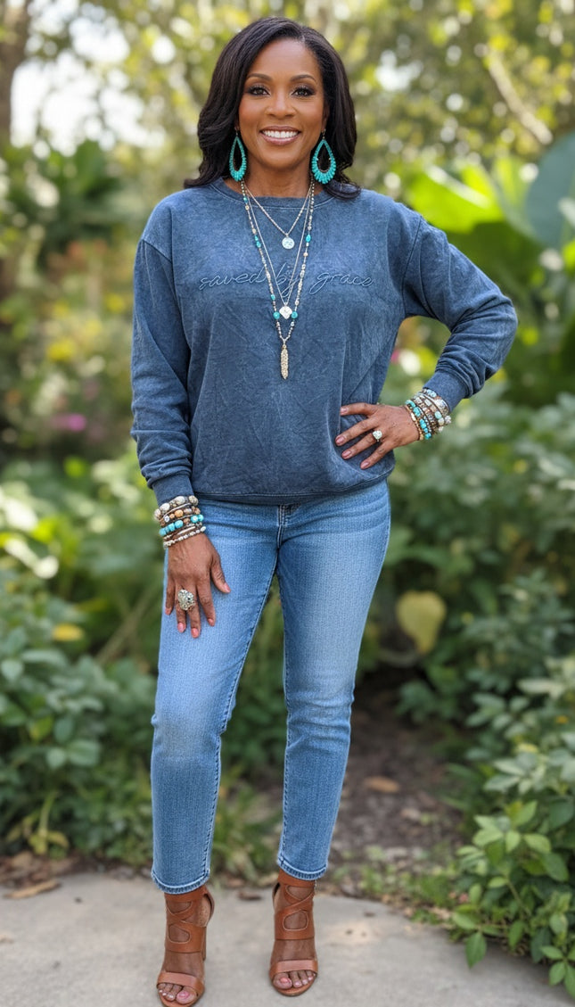 Saved by Grace Embroidery Sweatshirt