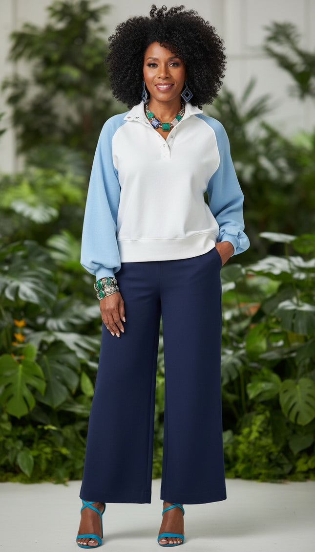 Beau Blue Colorblock Pullover Sweatshirt