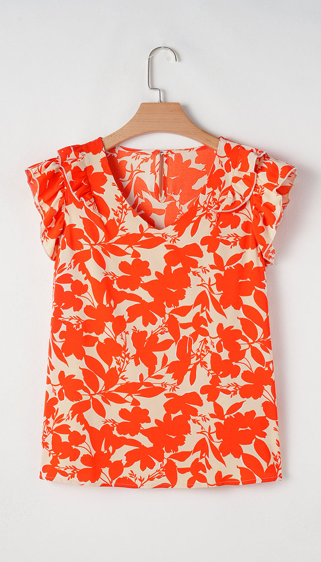 Floral Print Ruffle Sleeve Top
