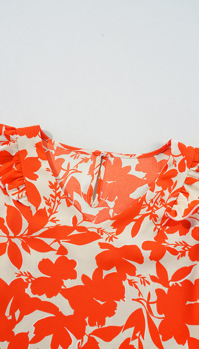 Floral Print Ruffle Sleeve Top