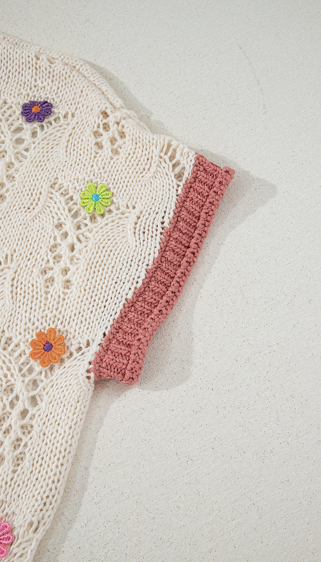 Colorblock Edge Hollow Crochet Knit Top