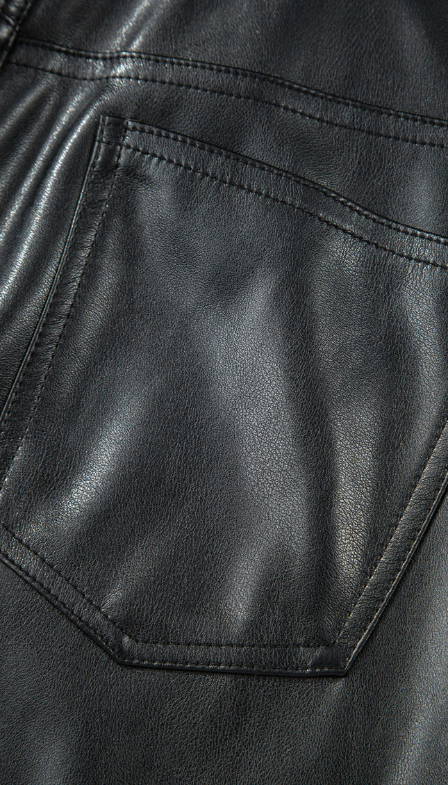 Black Faux Leather Side Slit Maxi Skirt