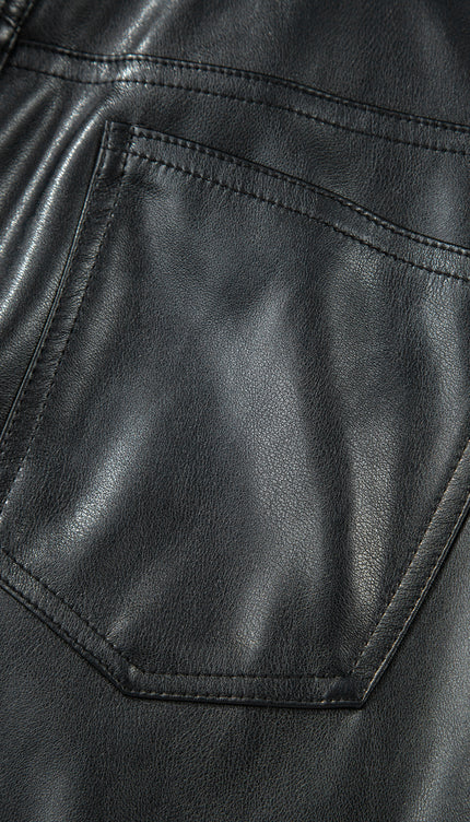 Black Faux Leather Side Slit Maxi Skirt