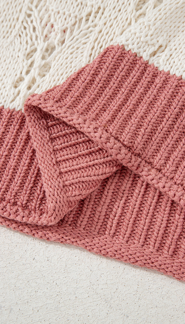 Colorblock Edge Hollow Crochet Knit Top